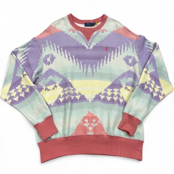 Polo Ralph Lauren Sweatshirt Women's Small Navajo Southwestern Pastel Fleece - Picture 1 of 9